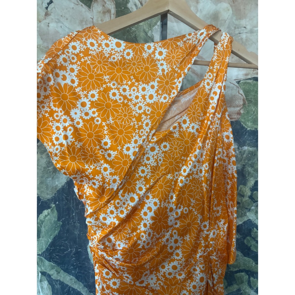 Commission Snipped Daisy Floral Asymmetric Ruched Dress Size 4 - Picture 7 of 10